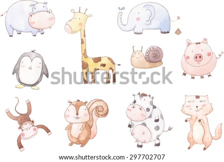 Vector cartoon of ten baby animals