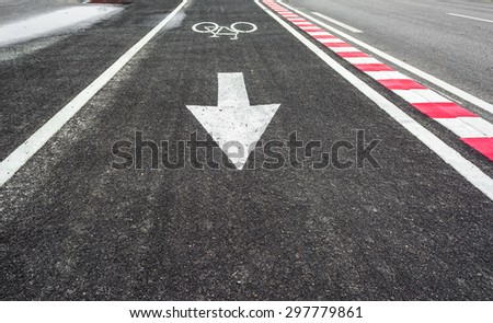 image of asphalt road and new bike lane with sign for background usage.