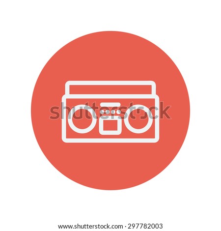 Cassette player thin line icon for web and mobile minimalistic flat design. Vector white icon inside the red circle.