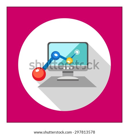 Icon of computer monitor and line graph coming out of screen