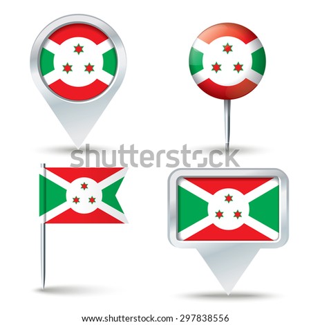 Map pins with flag of Burundi - vector illustration