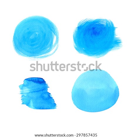 Set of watercolor colored spots isolated on white background. Blue vector blots.