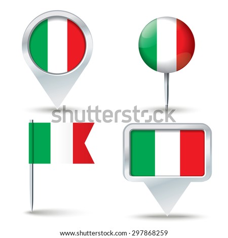 Map pins with flag of Italy - vector illustration