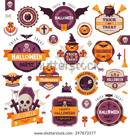Set Of Vintage Happy Halloween Badges and Labels. Vector illustration. 