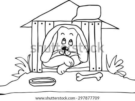 Dog with bone food and speech bubble in kennel vector illustration. Perfect illustration for children greeting cards, postcards, cover books.