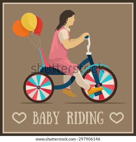 Young girl riding a bike. Flat design element .Vector illustration.