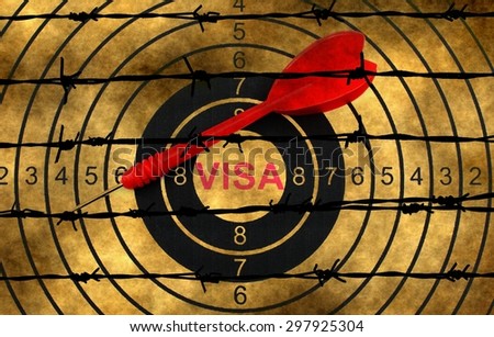 Visa target concept against barbwire