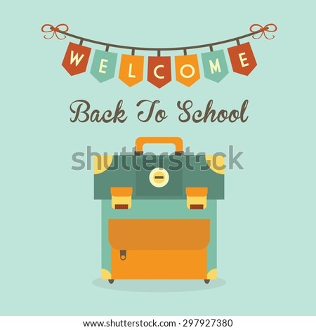 Welcome Back To School banner message with retro school bag icon