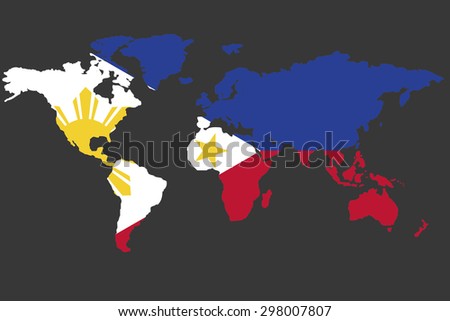 An Illustrated Map of the world with the flag of Philippines