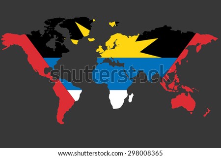 An Illustrated Map of the world with the flag of Antigua and Barbuda