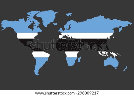 An Illustrated Map of the world with the flag of Botswana