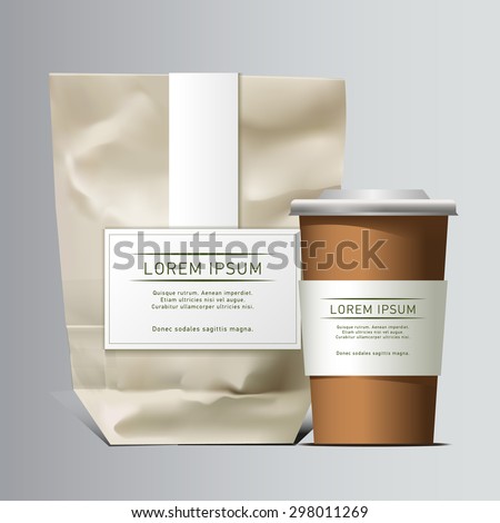 Mockup Foil Food Snack pack For Chips, Spices, Coffee, Salt, and other products. Plastic Pack Template for your design and branding. Vector. Realistic packaging with label and typography. Coffee to go Royalty-Free Stock Photo #298011269