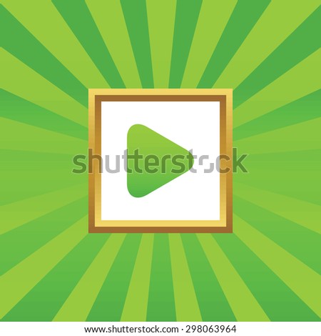 Image of play button in golden frame, on green abstract background