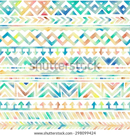 Seamless Hand Drawn Watercolor Ethnic Tribal Ornamental Pattern. Best for Fabric, Scrapbooking, Wrapping Paper, Greeting and invitation card Design Template.