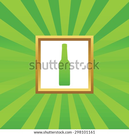 Image of bottle in golden frame, on green abstract background