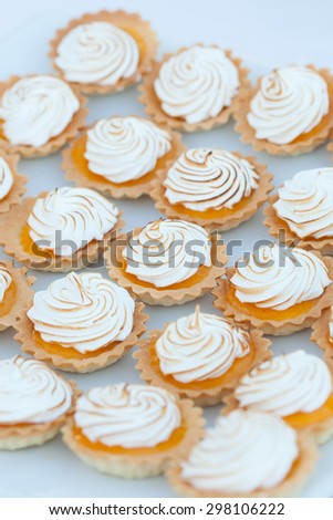 Close up of lemon meringue pie in wedding dinner