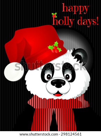 Happy Holly Days Panda Bear with Santa Hat