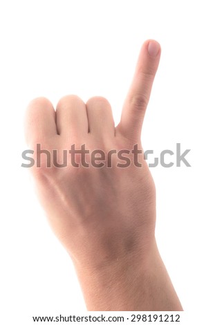 Letter 'I' in sign language, hand on a white background