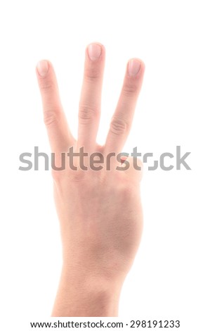 Letter 'W' in sign language, hand on a white background