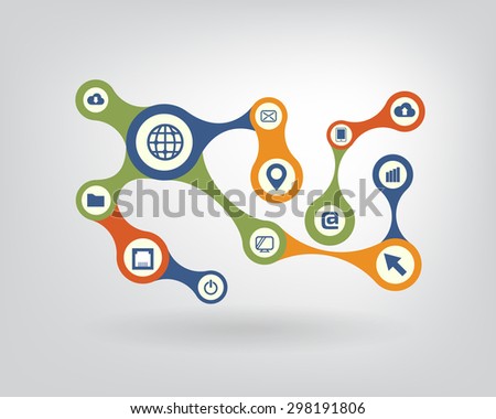 Growth abstract background with integrated metaballs, icon for digital, internet, network, connect, communicate, technology, global concepts. Vector interactive illustration