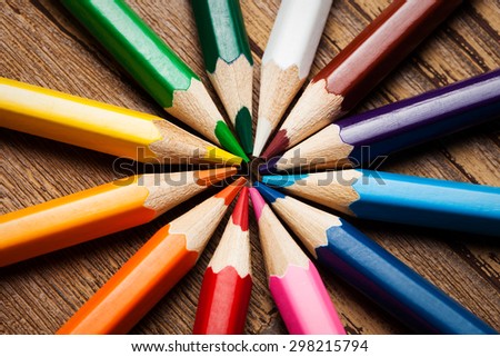 Many different colored pencils. Close-up macro.