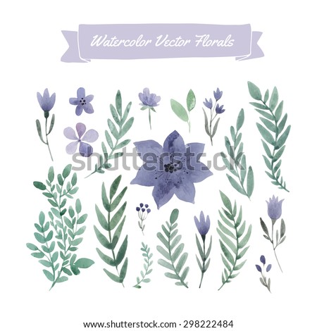 Set of handpainted watercolor vector flowers and leaves. Design element for summer wedding, spring congratulation card.Perfect floral elements for save the date card. Unique artwork for your design. 
 Royalty-Free Stock Photo #298222484