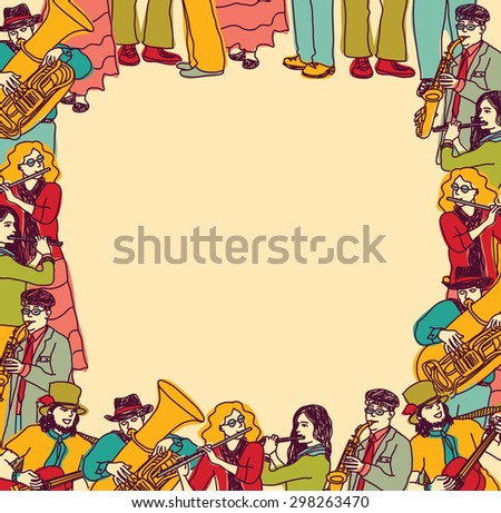 Frame border card musicians band color. Card with empty place for text. Color vector illustration.