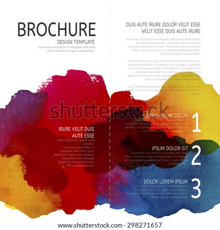 Fun colorful layout. Flyer template. Abstract watercolor style brochure design.