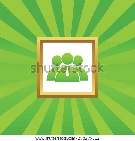 Image of three users group in golden frame, on green abstract background