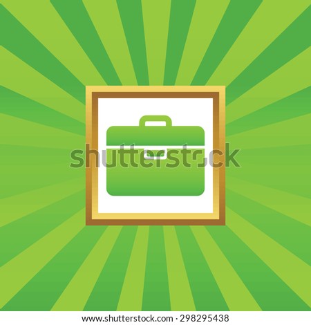 Image of briefcase in golden frame, on green abstract background