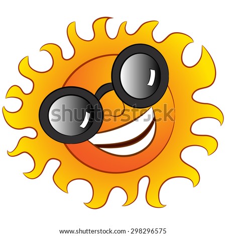 An image of a cartoon sun smiling while wearing sunglasses.