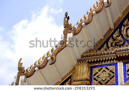 Traditional Thai style art of pattern stucco on Church in temple, Thailand