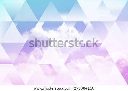 abstract sky geometric background with triangles, cumulus clouds. polygonal cloudscape backdrop
