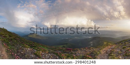 Carpathian Mountains. Panorama of mountains before sunset