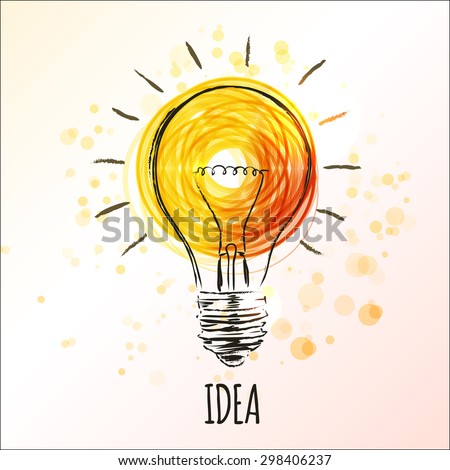 Light bulb sketch with concept of idea. Doodle hand drawn sign. Vector Illustration Royalty-Free Stock Photo #298406237