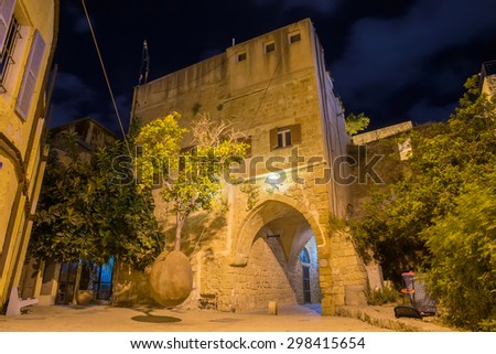 stone old city Jaffa in Tel Aviv at night