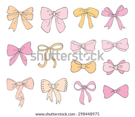 Collection of hand drawn vector bows and ribbons
