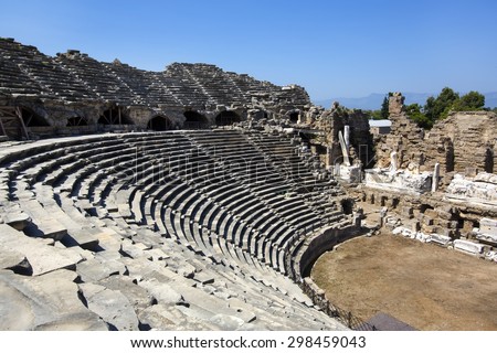 Ruins of the ancient amphitheater in Side, Turkey