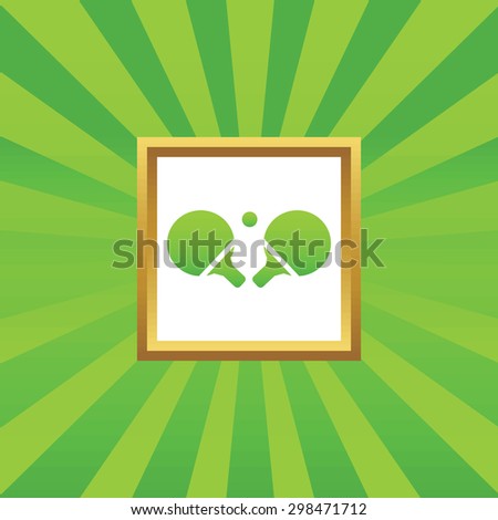 Image of ping pong rackets in golden frame, on green abstract background