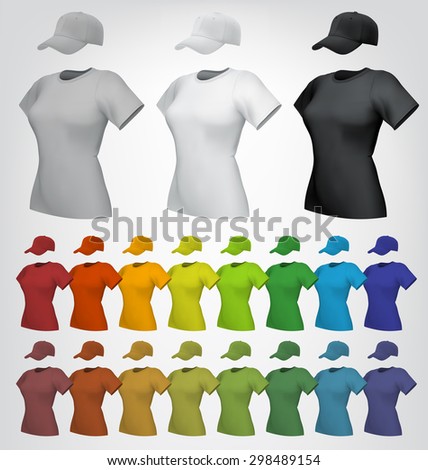 Plain women's cap and t-shirt template
