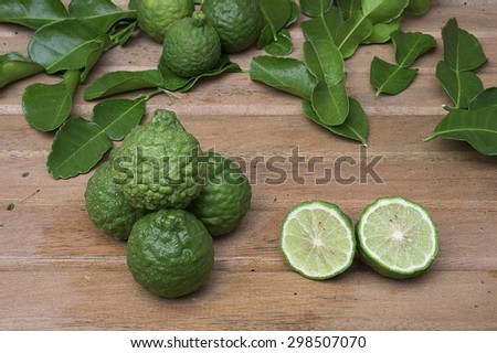 Kaffir Lime sliced on wooden background