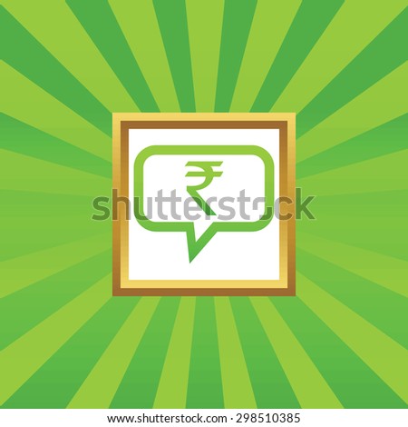 Indian rupee symbol in chat bubble, in golden frame, on green abstract background