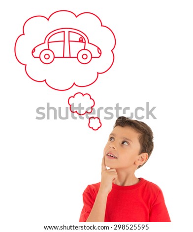 Young Boy looking up and dreaming with a car