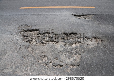Damaged road  Royalty-Free Stock Photo #298570520