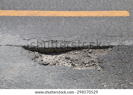Damaged road  Royalty-Free Stock Photo #298570529