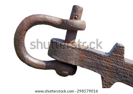 Old and abandoned anchor on white background