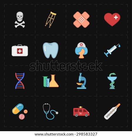 16 flat medicine icons