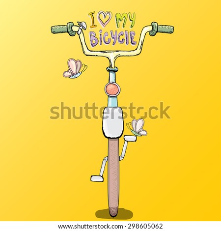 I love my bicycle concept design. Hand drawn vintage bicycle. doodle vintage bike