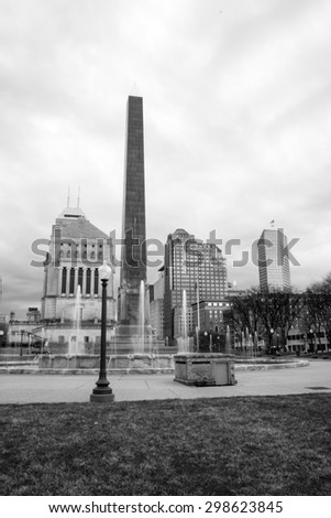 Indianapolis Indianna Downtown City Skyline War Memorial Park Fountain