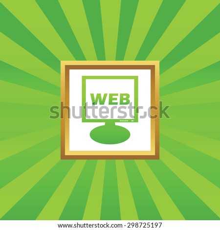 Text WEB on screen, in golden frame, on green abstract background